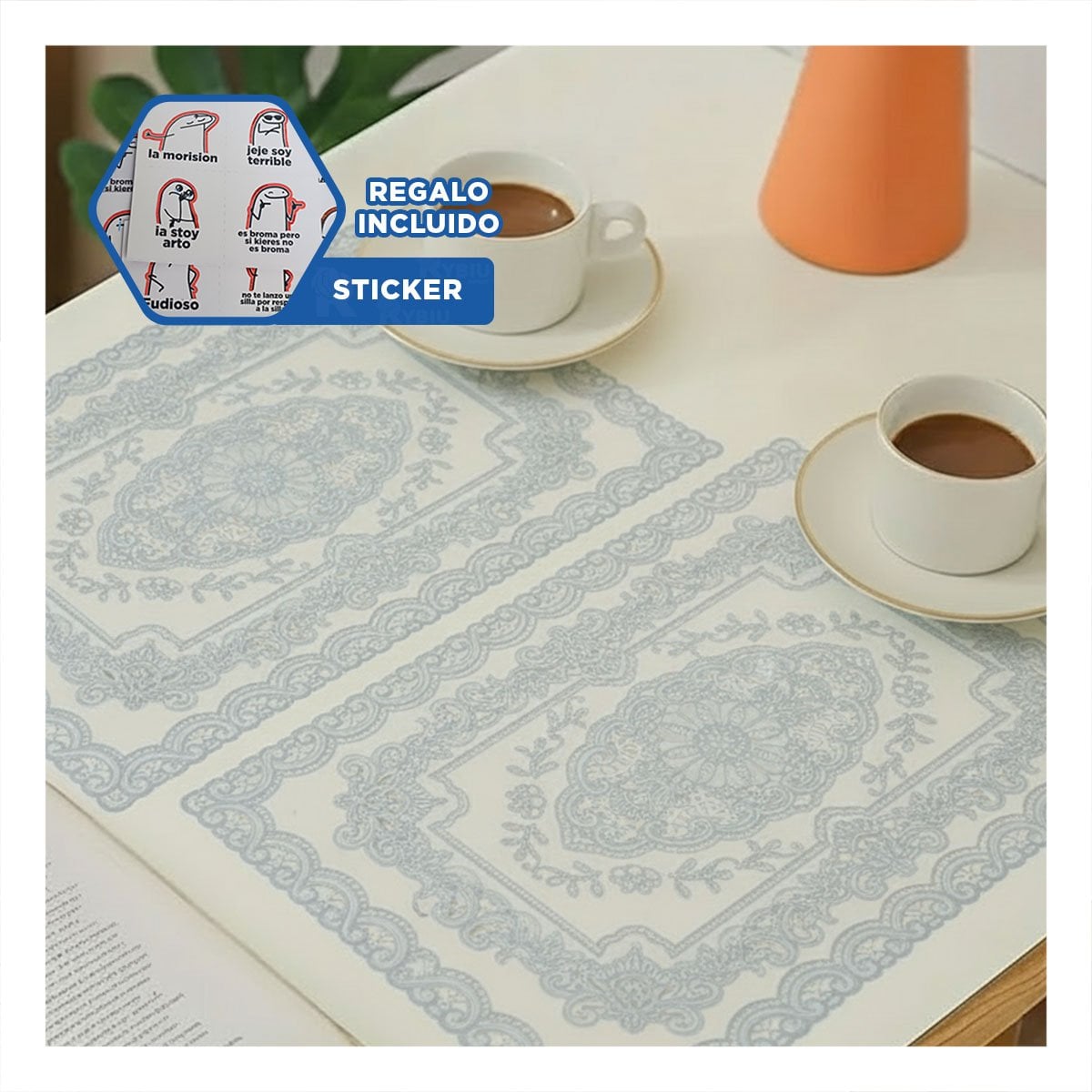 PROTECTOR SOFISTICADO PLATEADO CON ENCAJE Y RAMAS PARA MESA NAVIDENA Y+REGALO STICKER - 1