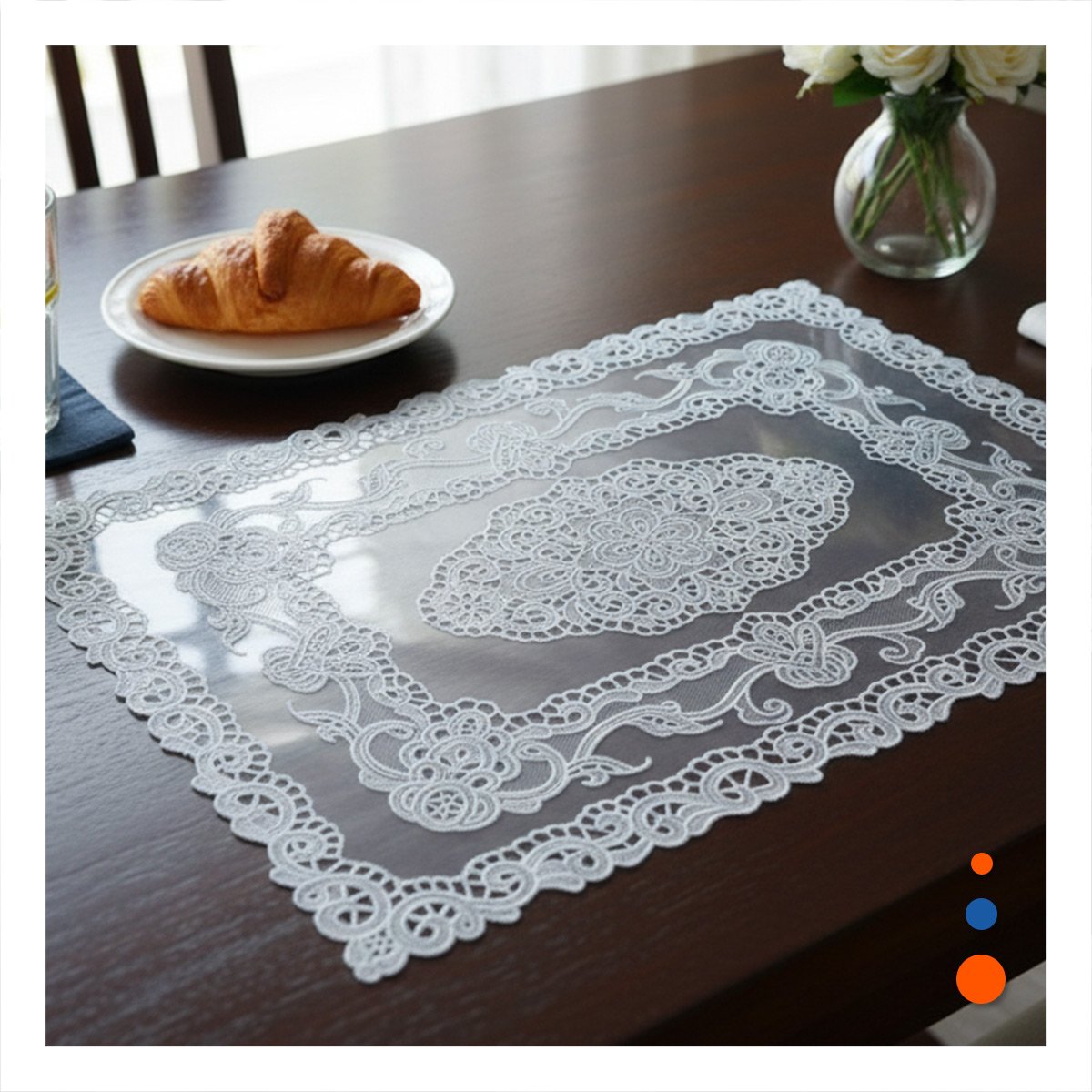 PACK4 INDIVIDUAL PLATEADO ELEGANTE CON DISEÑO FLORAL PARA HOGAR MODERNO Y+PAPEL REGALO - 5