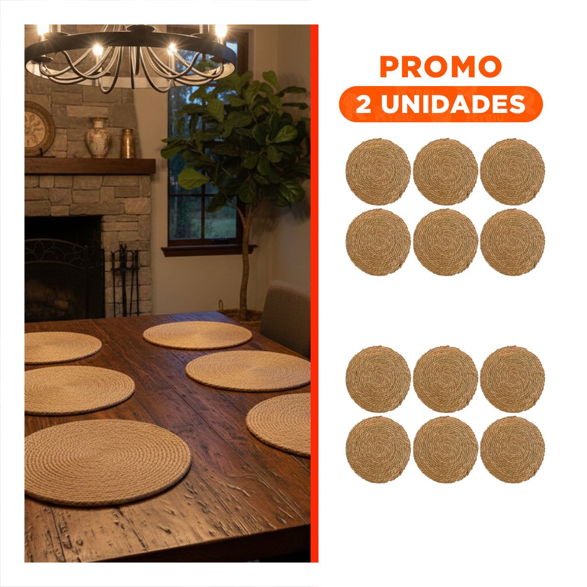 PACK2 CONJUNTO 6 PLATOS CIRCULARES TEJIDOS CAQUI 38CM MODERNOS Y PRACTICOS EN HOGAR - 1