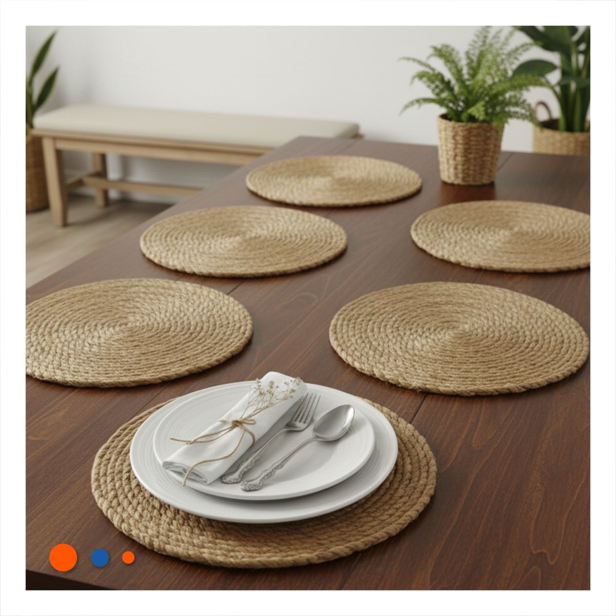 PACK2 CONJUNTO 6 PLATOS CIRCULARES TEJIDOS CAQUI 38CM MODERNOS Y PRACTICOS EN HOGAR - 3