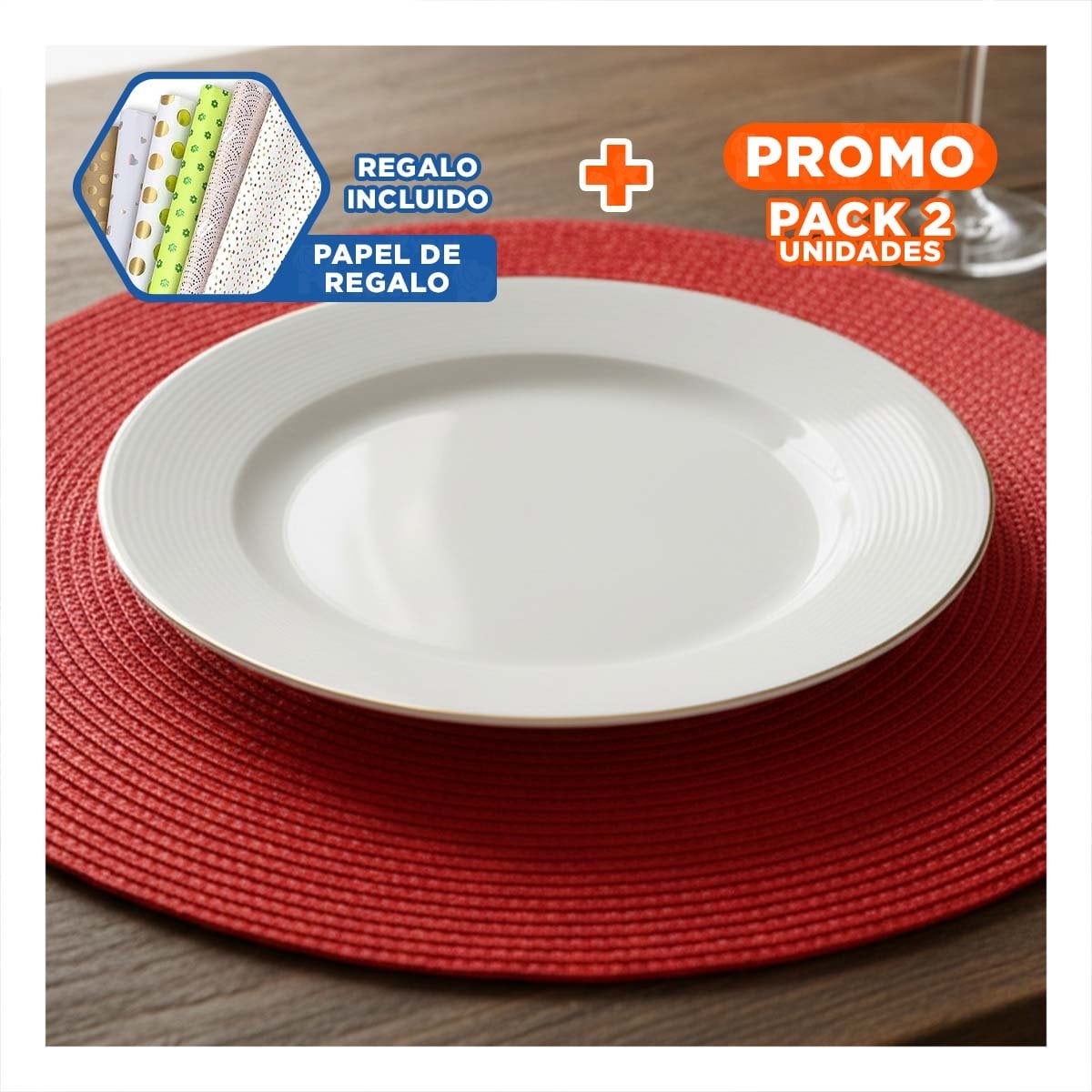 PACK2 INDIVIDUAL CIRCULAR ROJO CON ACABADO PAJITA MATE EN SET DE SEIS PIEZAS Y+PAPEL REGALO - 1