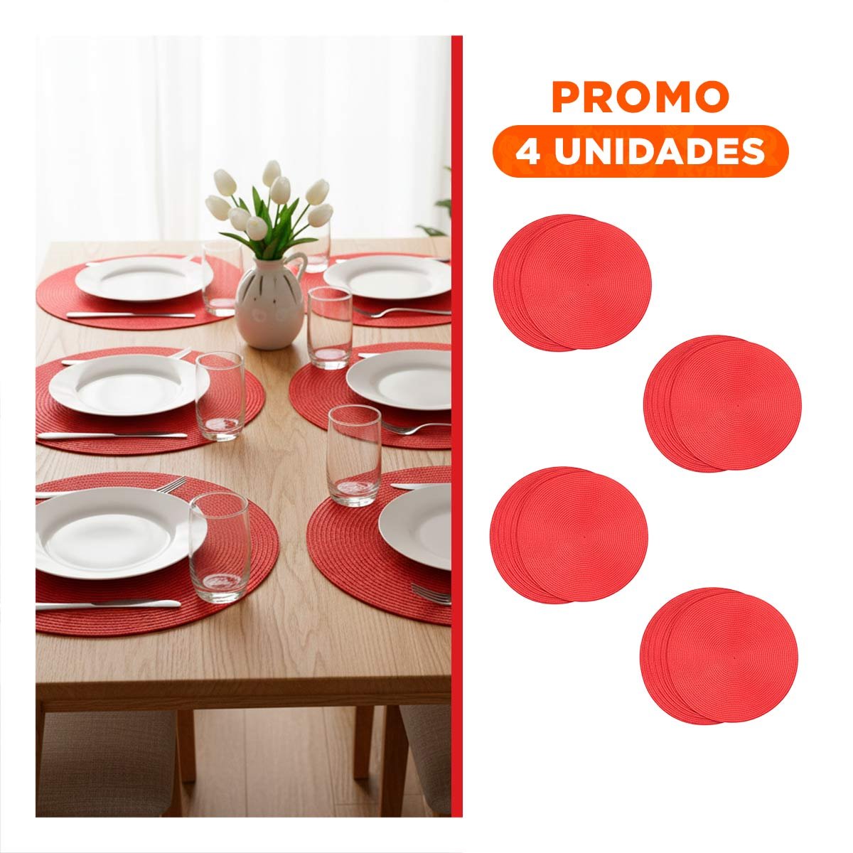 PACK4 CUBIERTA CIRCULAR ROJO PAJITA BRILLOSO PARA MESA CON SET DE SEIS Y+REGALO STICKER - 1