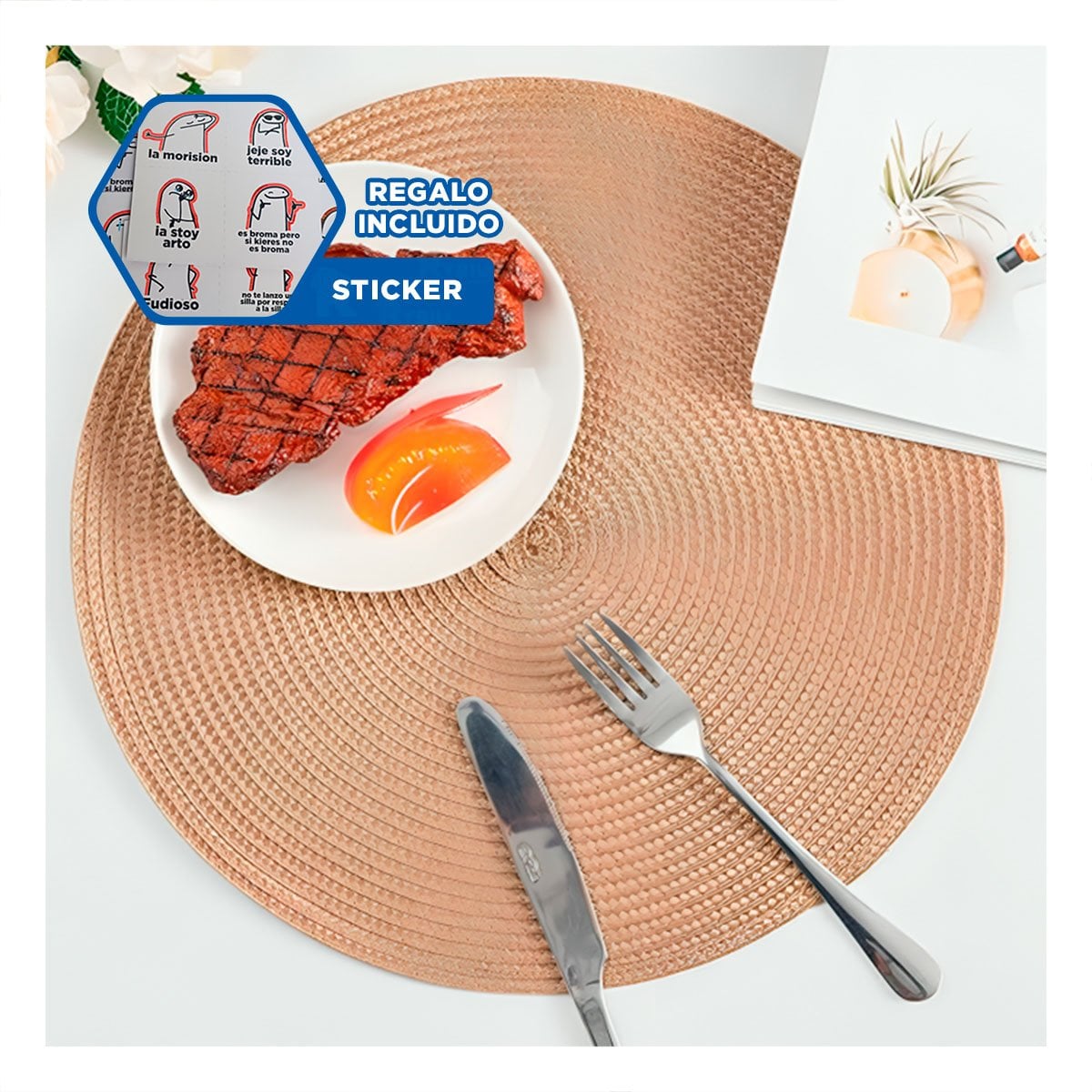 BASE TEXTIL CIRCULAR BOHO BEIGE ESTILO BOHO Y+REGALO STICKER - 1