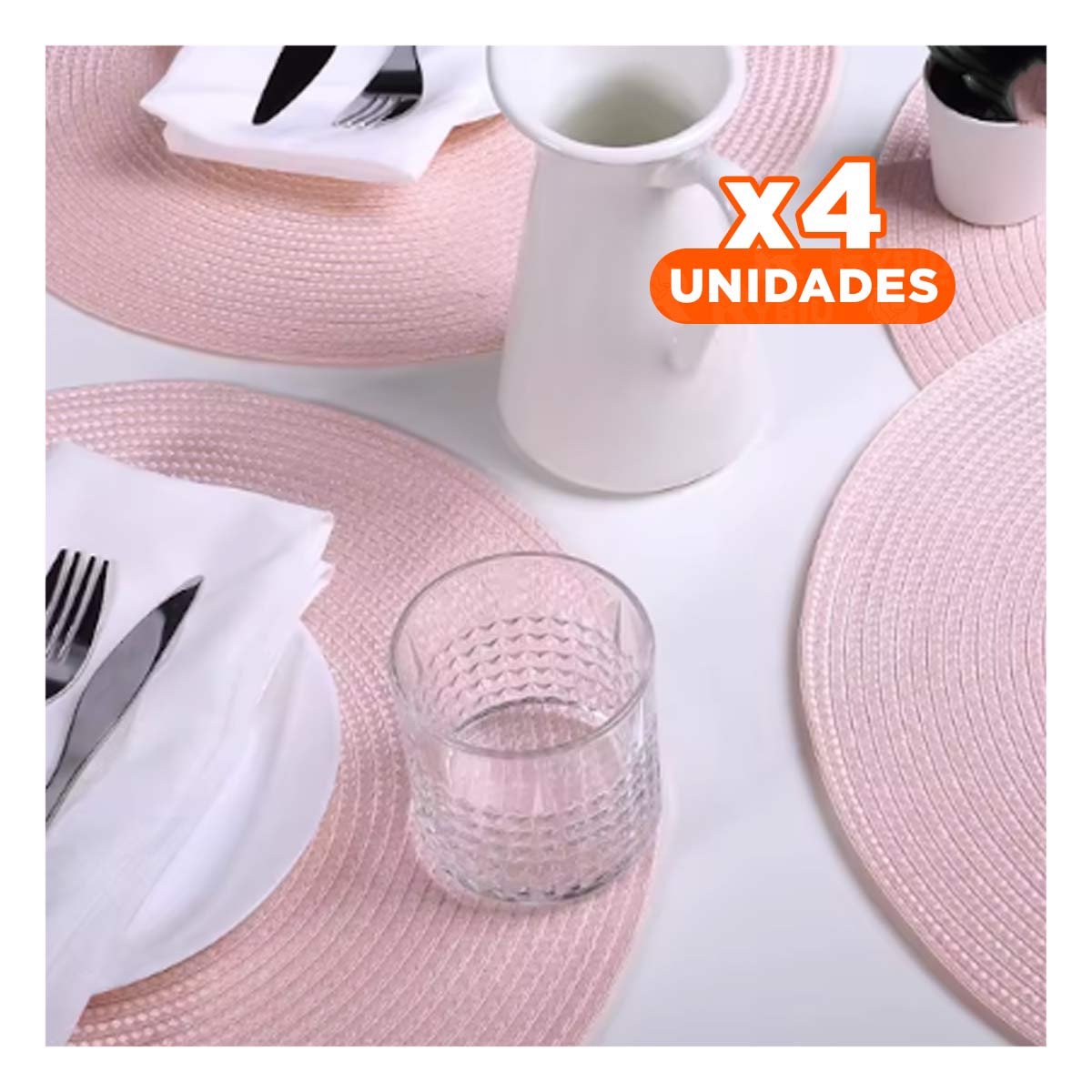 PACK4 PLATO TEXTIL CIRCULAR BOHO ROSADO PARA DECORACION DE MESA - 1