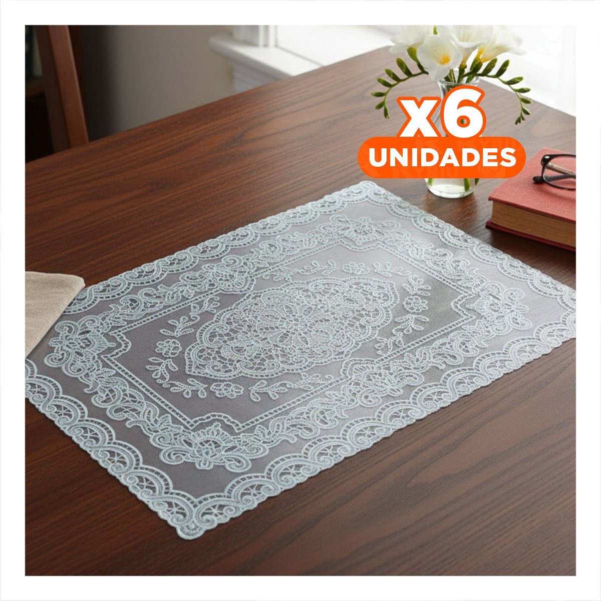 PACK6 COLOCADOR PLATEADO DECORATIVO CON MOTIVO FLORAL Y RAMAS PARA MESA Y+REGALO STICKER - 1