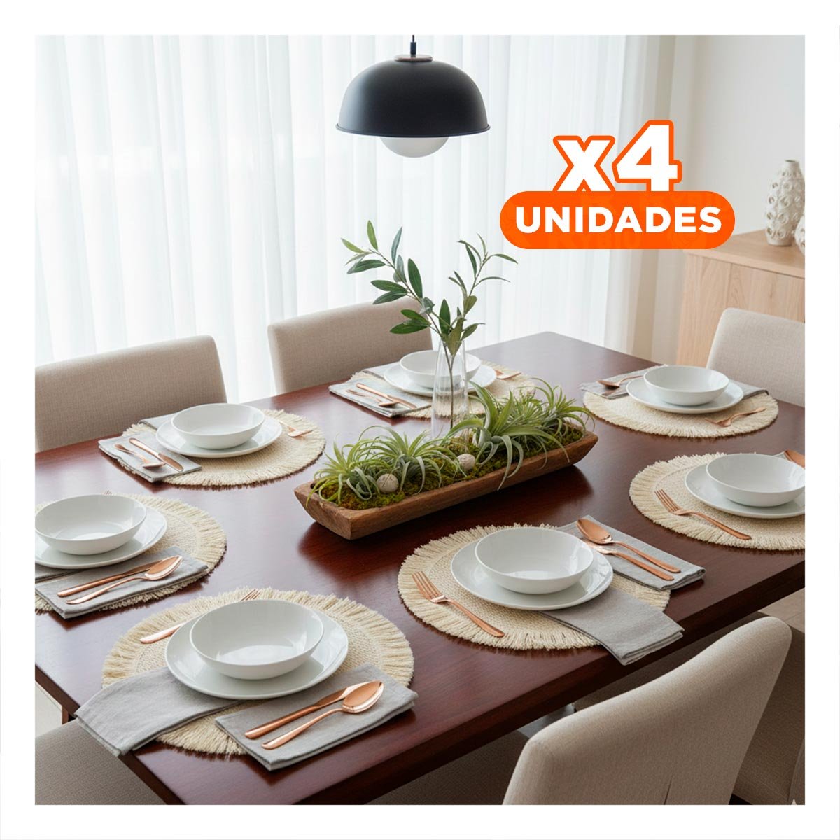 PACK4 CUBREMESAS CIRCULARES CON TEJIDO VISIBLE FLECOS BEIGE SET DE 6 DE 38CM - 1