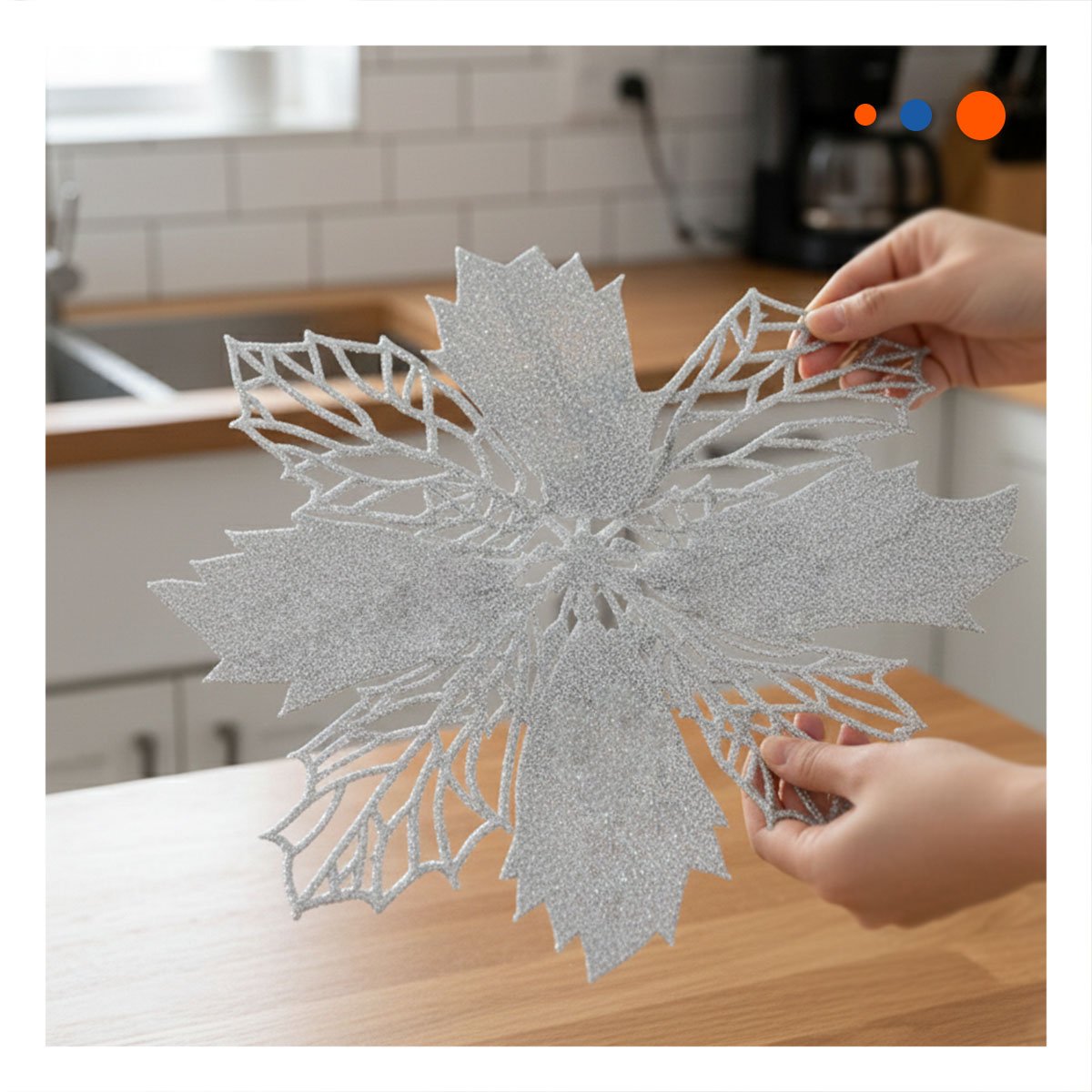 PACK4 LOTE HOGAR 6 INDIVIDUALES FLOR DE PINA PLATEADO 42X42 CM DECORACION Y+PAPEL REGALO - 2