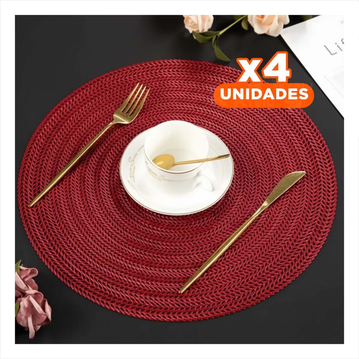 PACK4 INDIVIDUAL CIRCULAR CON PRESENCIA ROJO MINI OJITAS PARA COMEDOR DE DIMENSIONES 38X38CM - 1