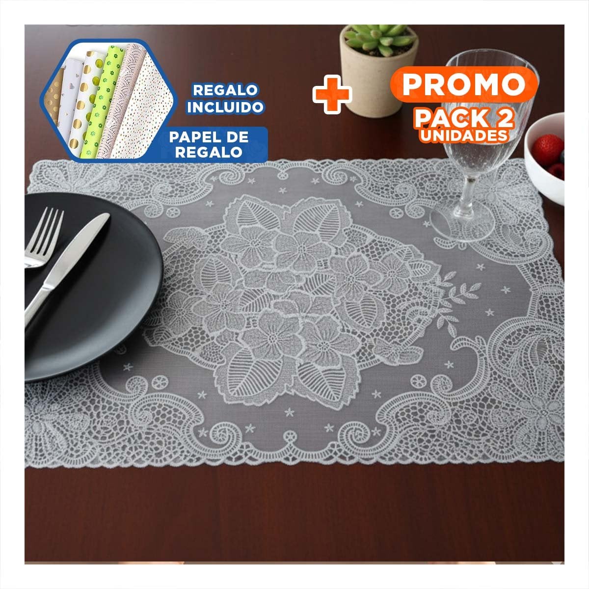 PACK2 MANTEL MODERNO PLATEADO CON FLORES PARA DECORACION DE CASA Y+PAPEL REGALO - 1