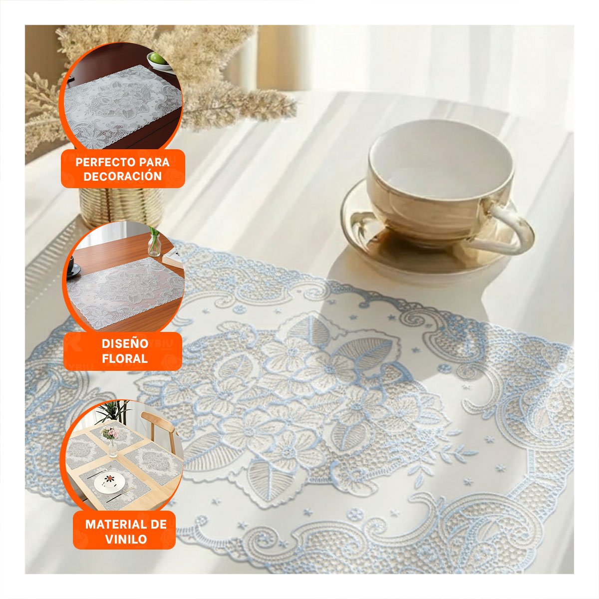 TAPETE MODERNO PLATEADO CON DISEÑO DE ENCAJE PARA CASA FESTIVA Y+PAPEL REGALO - 5