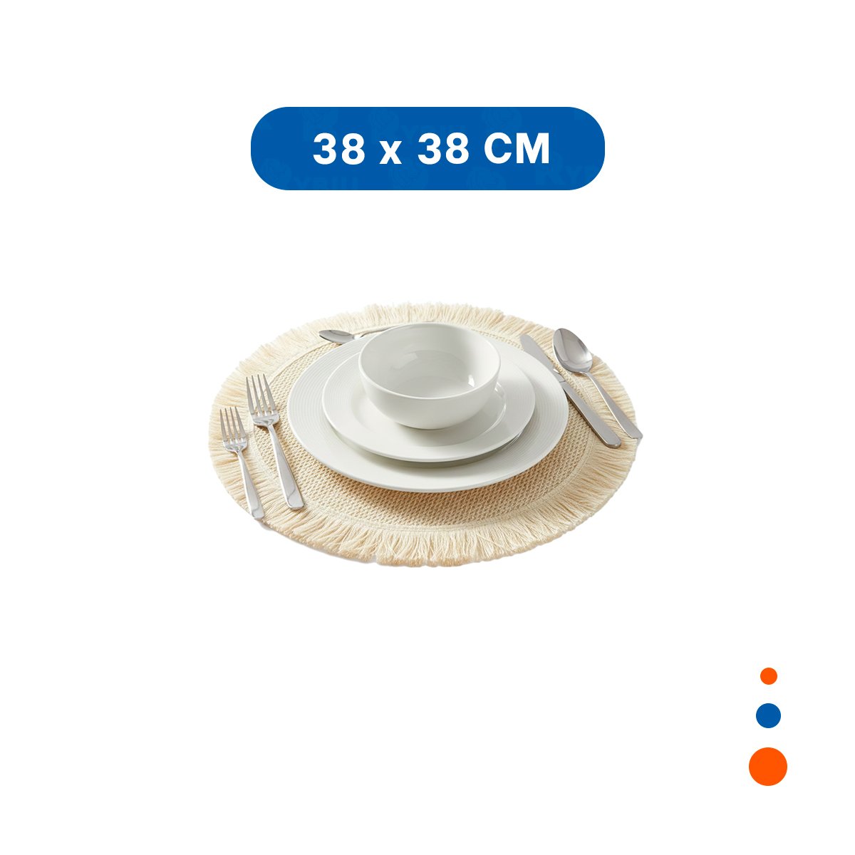BASES PARA MESA CON TEJIDO CIRCULAR FLECOS BEIGE PRESENTADAS EN SET DE 6 Y+PAPEL REGALO - 4