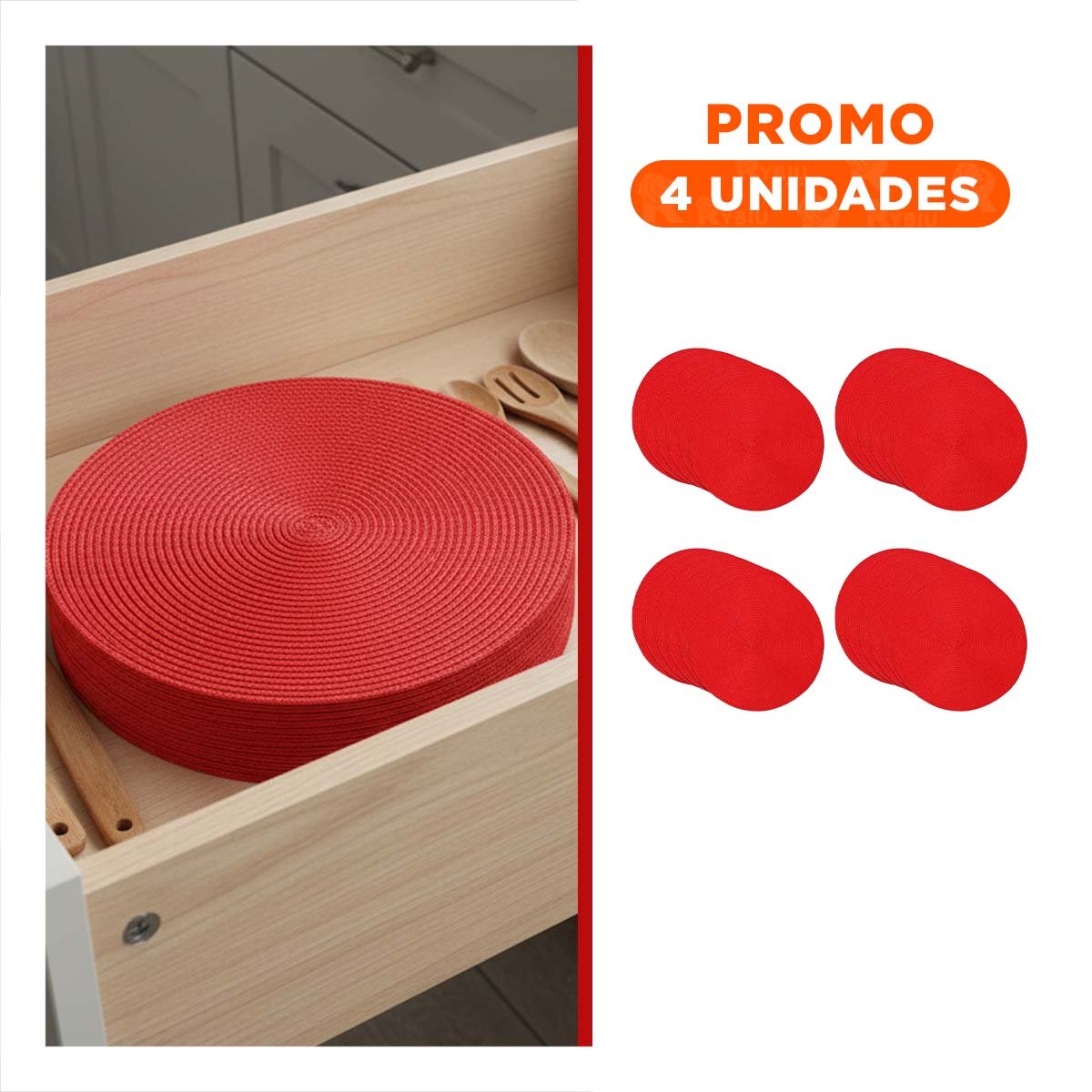 PACK4 CUBIERTA CIRCULAR ROJO PAJITA MATE PARA MESA CON SET DE SEIS Y+REGALO STICKER - 1