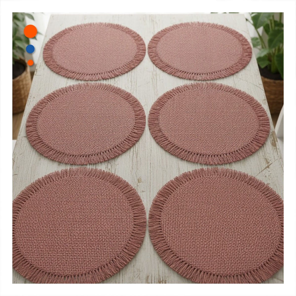 BASES CIRCULARES CON TEJIDO VISIBLE FLECOS ROSADO EN SET DE 6 Y+POST IT - 3