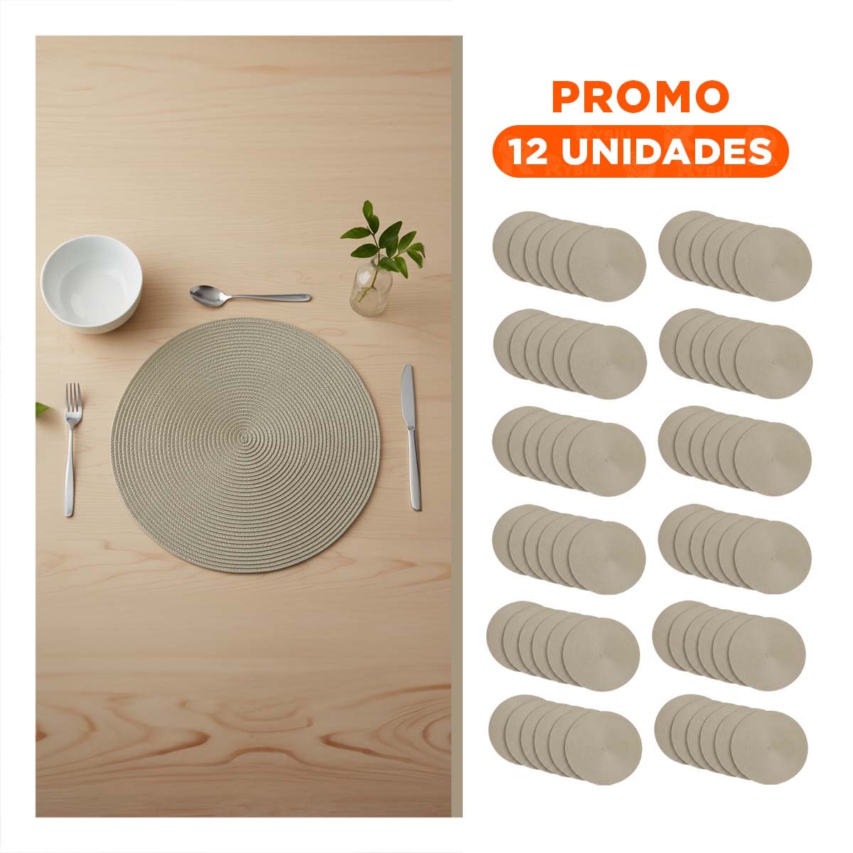 PACK12 CUBREMESA CIRCULAR BOHO BEIGE OSCURO PARA DECORACION DEL HOGAR Y+REGALO STICKER - 1