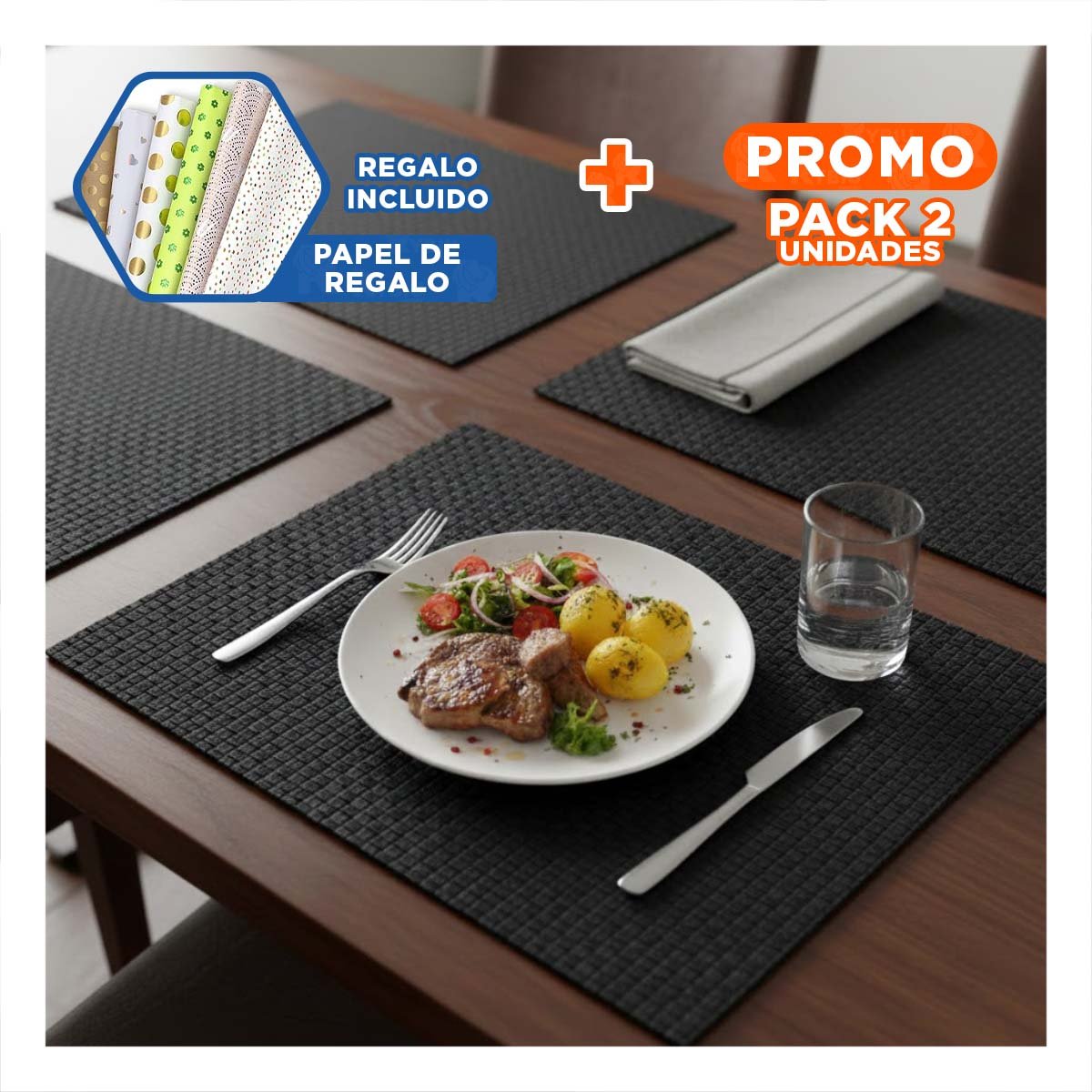 PACK2 PRODUCTO DECORATIVO DE MESA RECTANGULAR 4 PIEZAS PARA HOGAR Y+PAPEL REGALO - 1