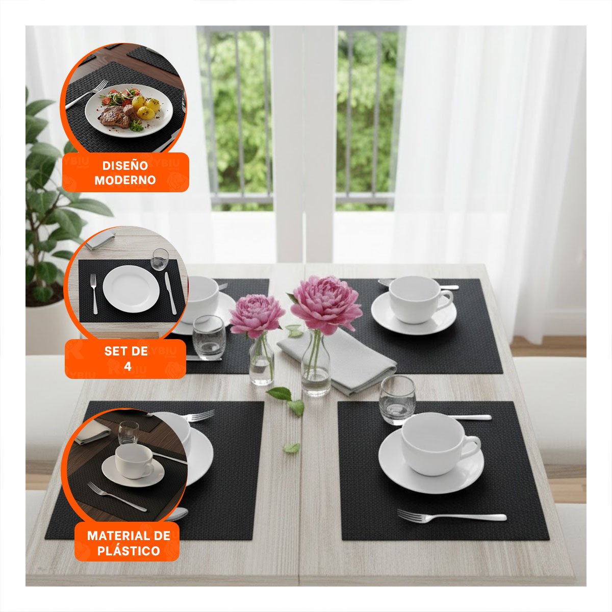 PACK2 PRODUCTO DECORATIVO DE MESA RECTANGULAR 4 PIEZAS PARA HOGAR Y+PAPEL REGALO - 5