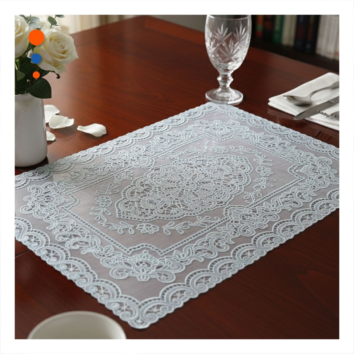 TAPETE DECORATIVO PLATEADO CON ENCAJE FLORAL Y RAMAS PARA HOGAR MODERNO Y+POST IT - 3