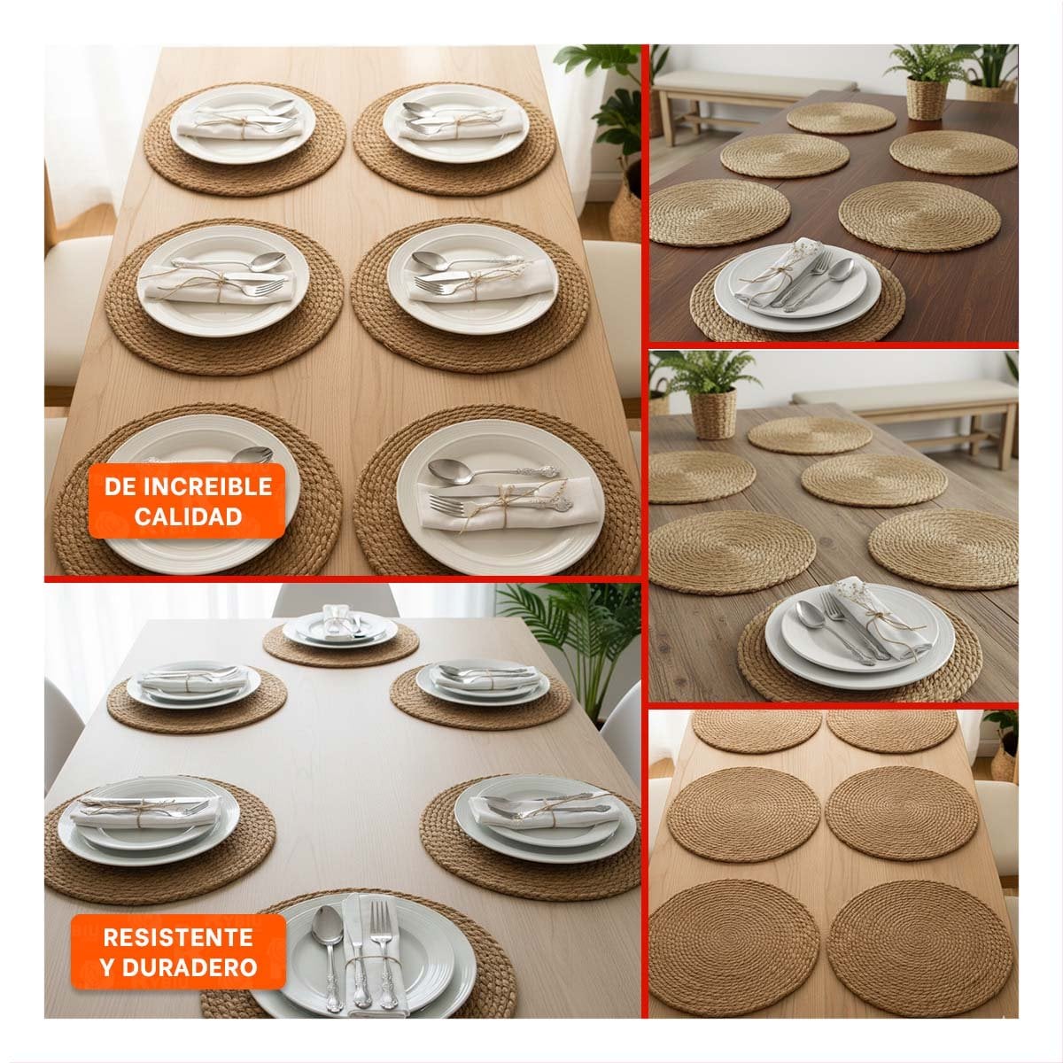 PACK4 ELEGANCIA 6 PLATOS REDONDOS TEJIDOS CAQUI 38CM PARA USO DIARIO Y ESTILO Y+REGALO STICKER - 2