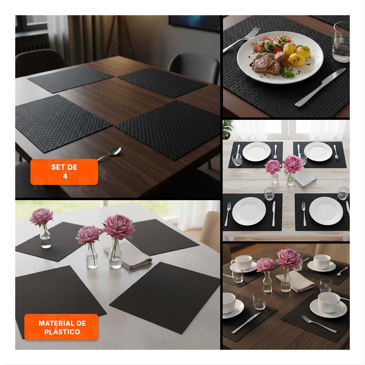 ACCESORIOS DE MESA RECTANGULAR 4 PIEZAS PARA DECORACION FUNCIONAL EN HOGAR - 5