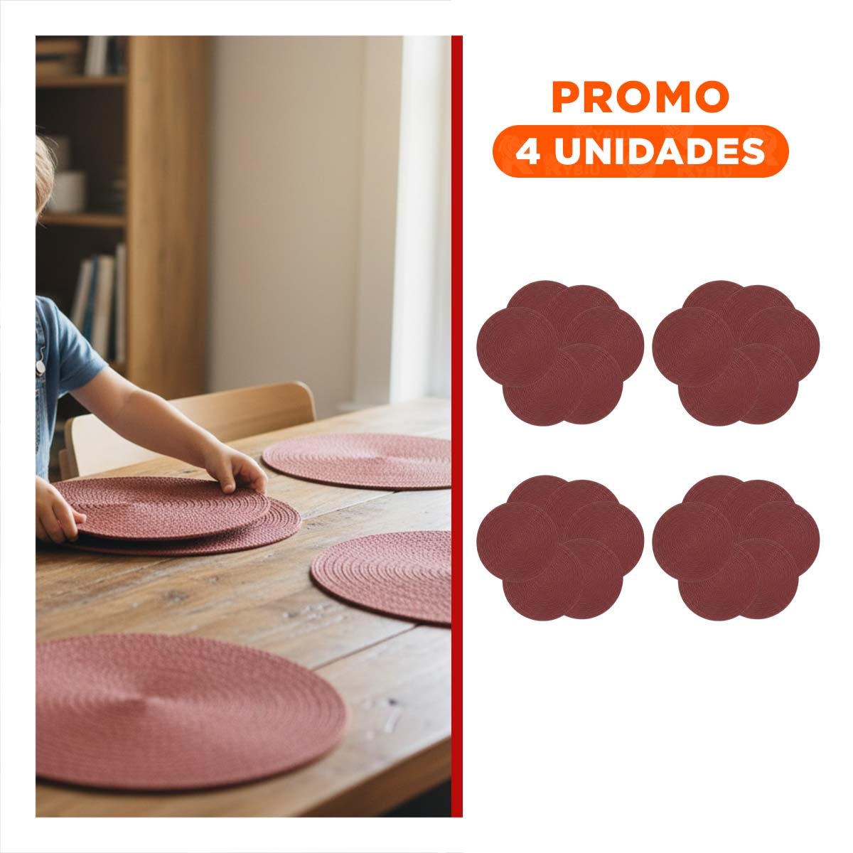 PACK4 CUBIERTA CIRCULAR ROJO MINI OJITAS PARA MESA CON SET DE SEIS Y+REGALO STICKER - 1