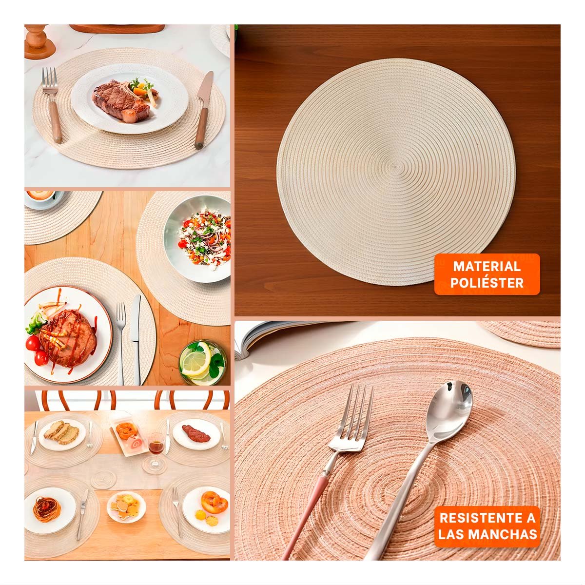 PACK12 PROTECTOR TEXTIL CIRCULAR BOHO BEIGE PARA COMEDOR YPAPEL REGALO - 2