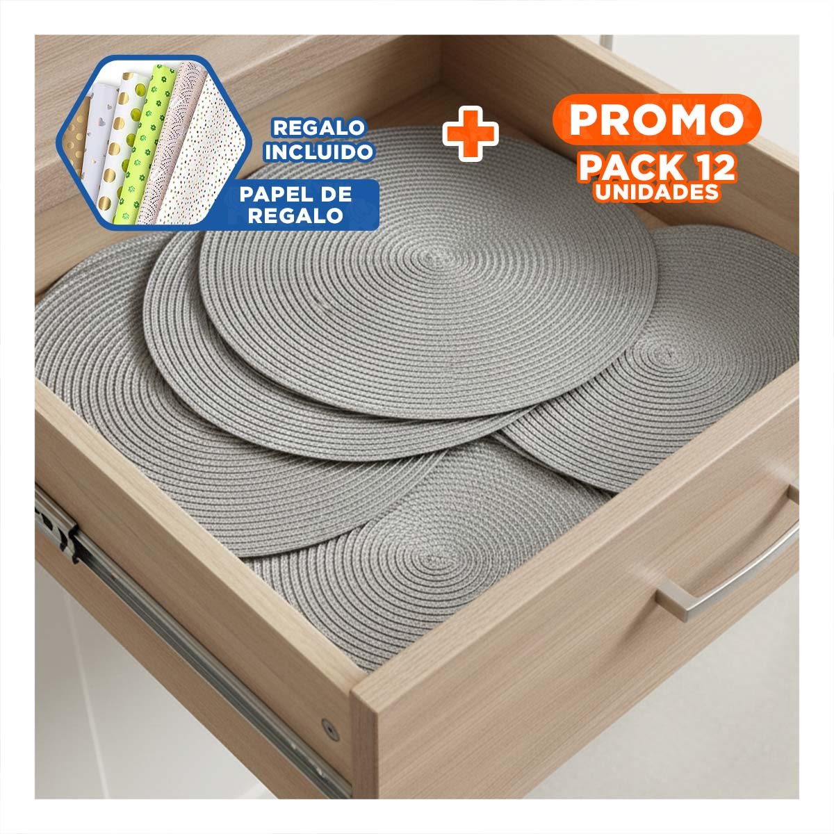 PACK12 ACCESORIO CIRCULAR PLATEADO PAJITA BRILLOSO PARA MESA CON SET DE SEIS Y+PAPEL REGALO - 1