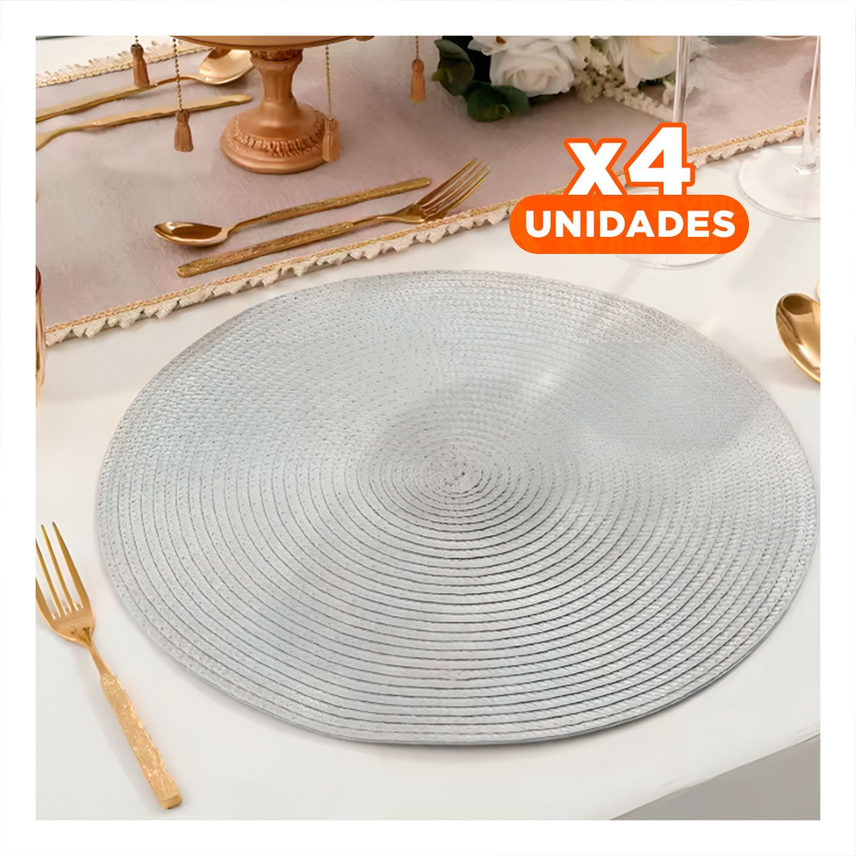 PACK4 PLATO TEXTIL CIRCULAR BOHO PLOMO PARA DECORACION DE MESA - 1