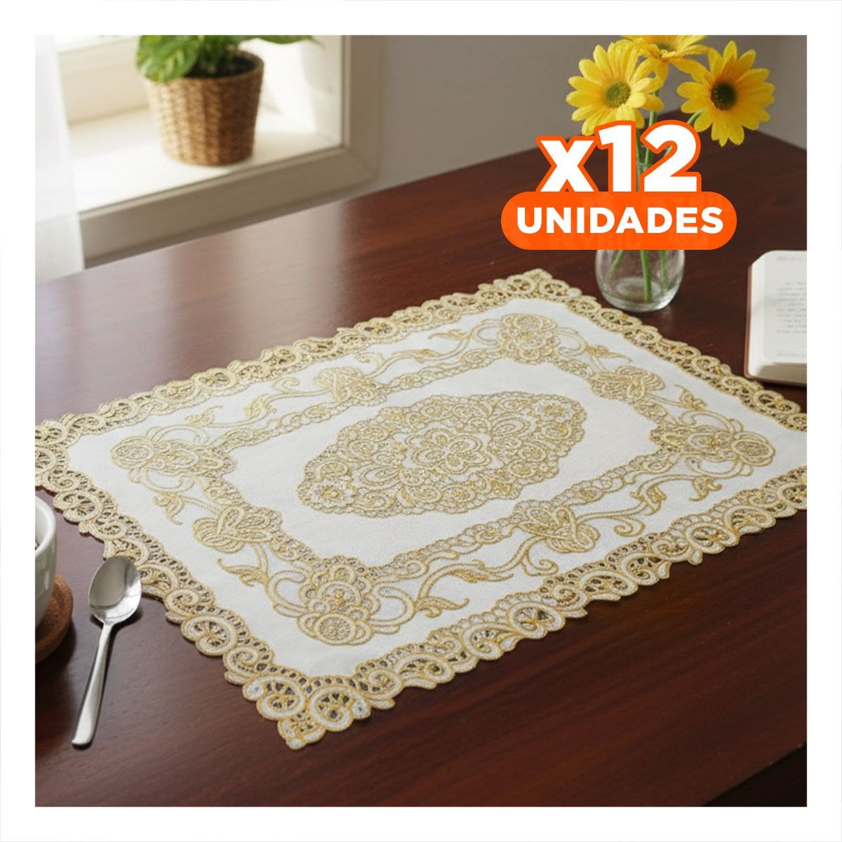 PACK12 CUBIERTA DORADO ELEGANTE CON DISEÑO FLORAL PARA HOGAR MODERNO - 1