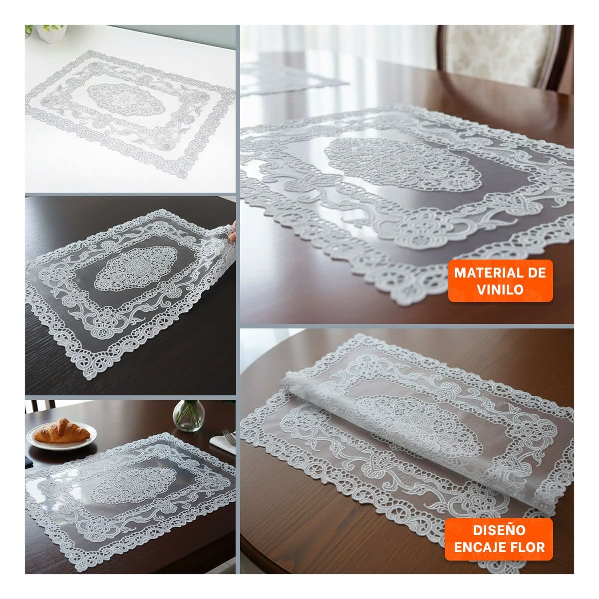 PACK12 CUBIERTA PLATEADA MODERNA CON MOTIVO DE ENCAJE Y FLORES PARA DECORACION Y+PAPEL REGALO - 2