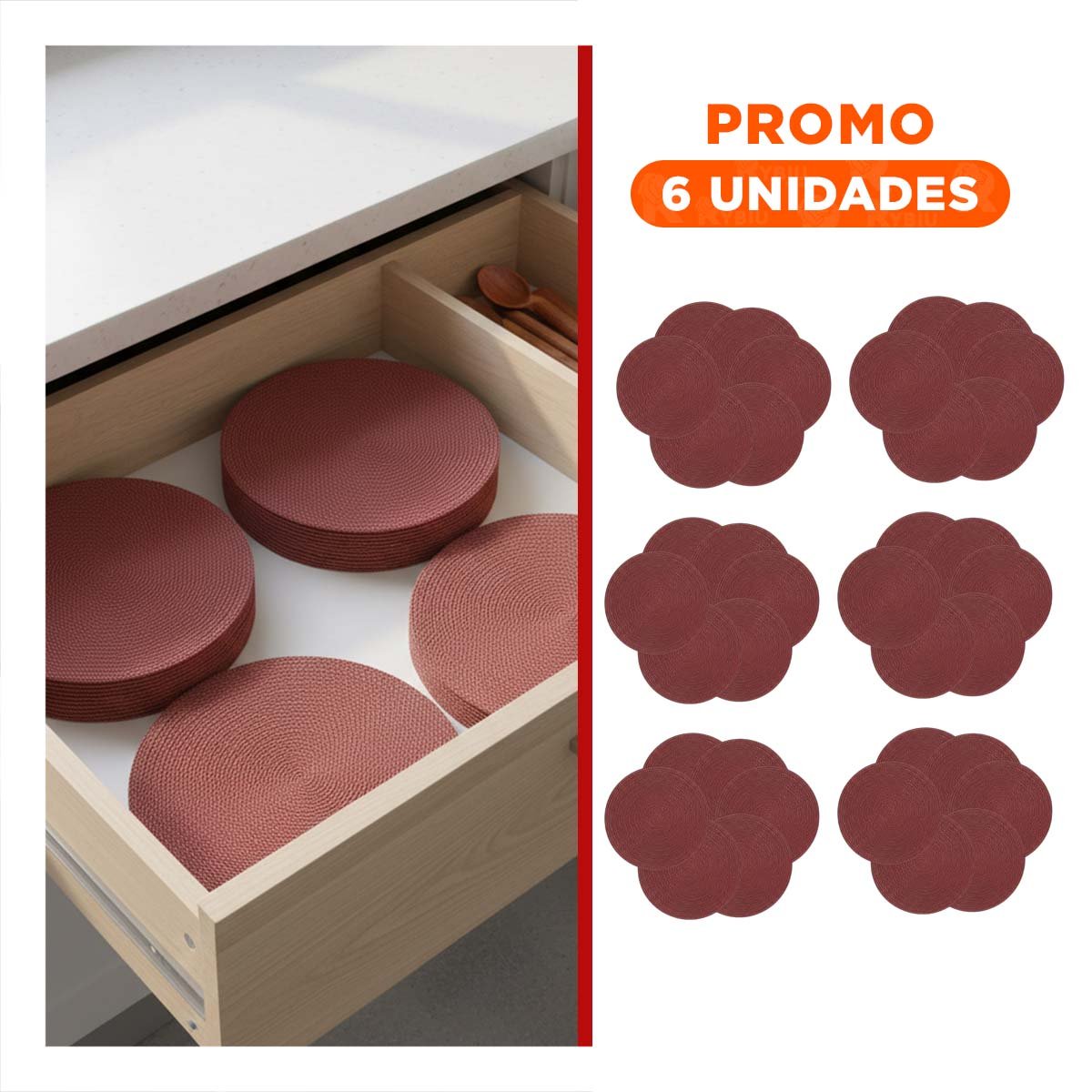 PACK6 CUBIERTA DE MESA CIRCULAR EN MINI OJITAS ROJO DE DIMENSIONES 38X38CM - 1