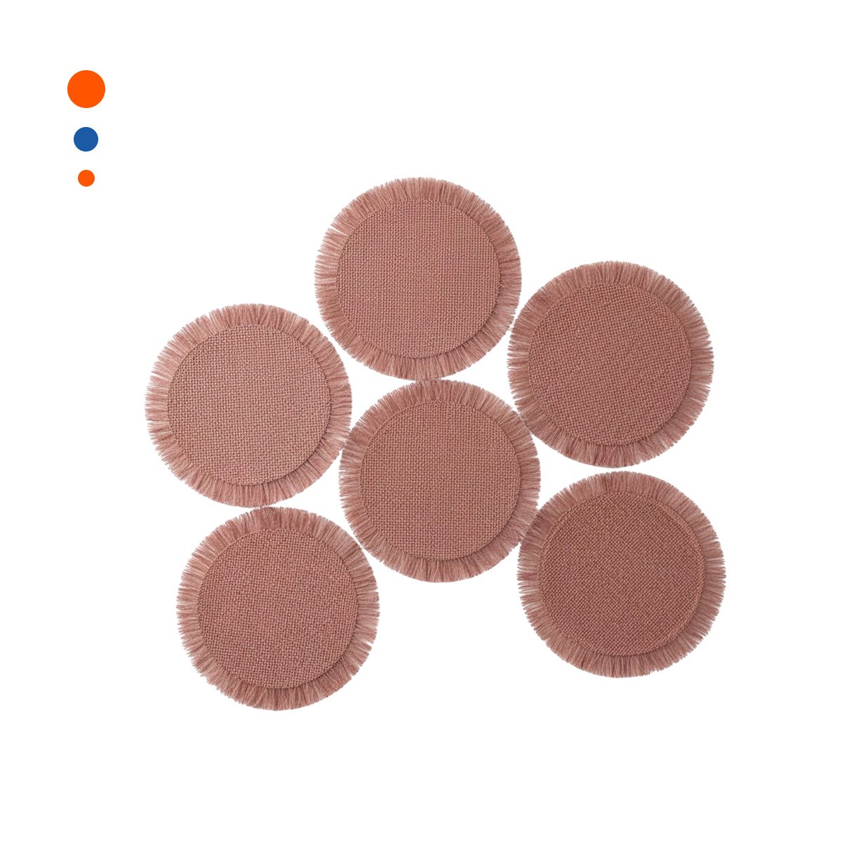 BASES CIRCULARES TEJIDAS CON FLECOS COLOR ROSADO EN SET DE 6 PARA MESA - 3