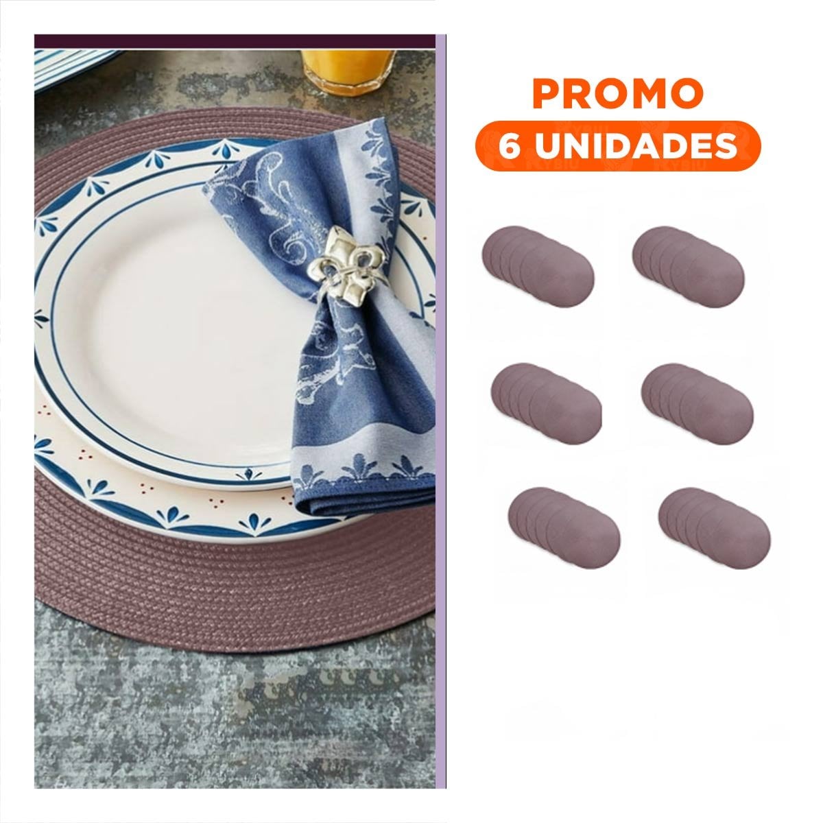 PACK6 PLATO TEXTIL DE MESA CIRCULAR BOHO MORADO PARA COMEDOR - 1