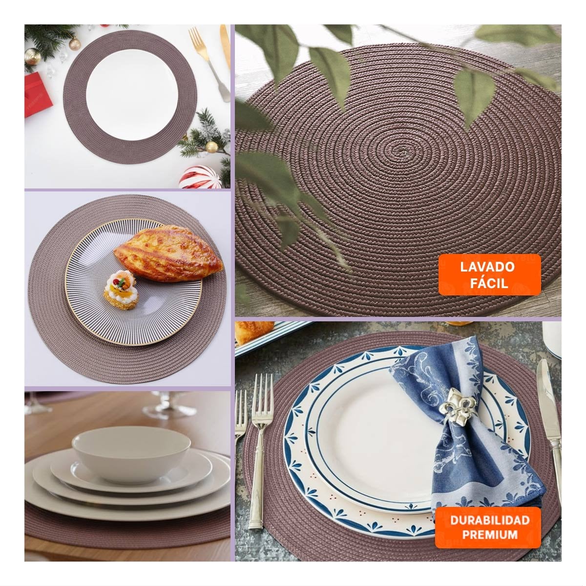 SALVAMANTEL CIRCULAR BOHO MORADO PARA DECORACION DE MESA Y+LIGAS REGALO - 5