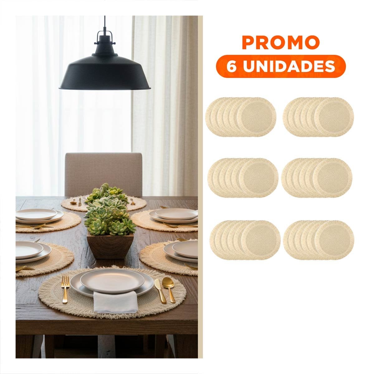 PACK6 ACCESORIOS CIRCULARES CON TEJIDO VISIBLE FLECOS BEIGE PRESENTADOS EN SET DE 6 - 1