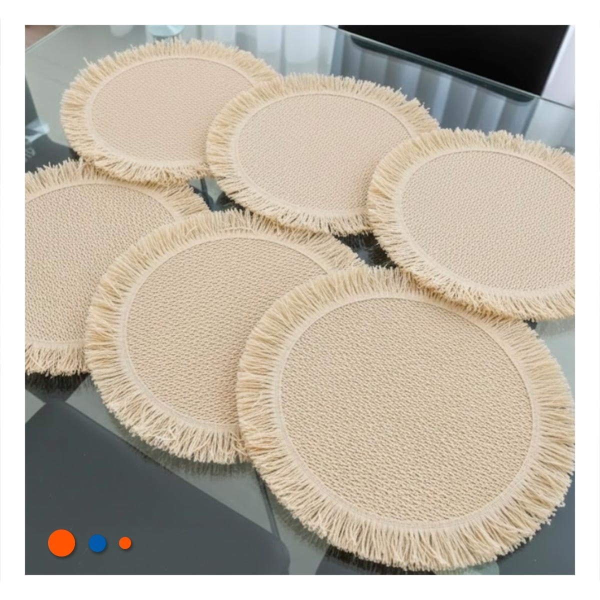 PACK6 ACCESORIOS CIRCULARES CON TEJIDO VISIBLE FLECOS BEIGE PRESENTADOS EN SET DE 6 - 3