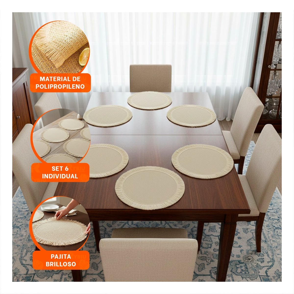 PACK6 ACCESORIOS CIRCULARES CON TEJIDO VISIBLE FLECOS BEIGE PRESENTADOS EN SET DE 6 - 5