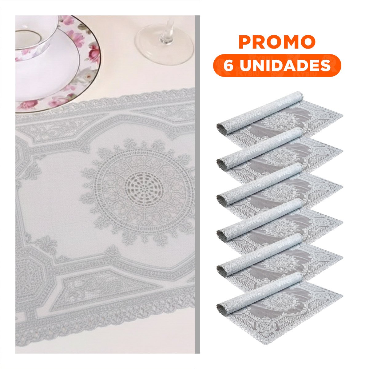 PACK6 INDIVIDUAL PLATEADO SOFISTICADO CON MANDALA PARA MESA FESTIVA - 1