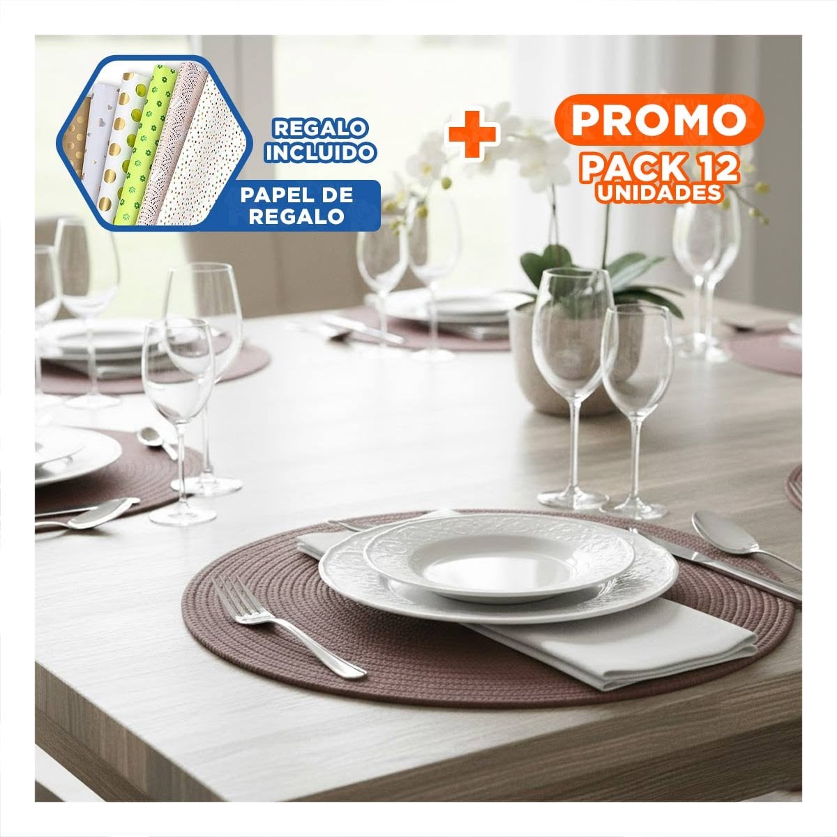 PACK12 PROTECTOR TEXTIL CIRCULAR BOHO MORADO PARA COMEDOR YPAPEL REGALO - 1