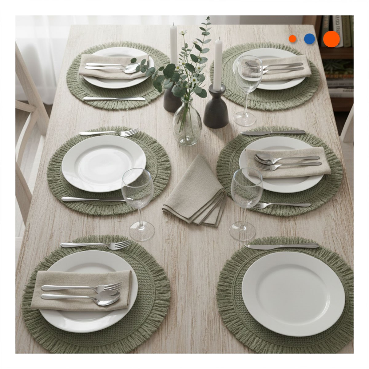 PACK4 CUBREMESAS TEJIDOS PARA MESA CON FLECOS VERDE PENSADOS EN SET DE 6 Y+PAPEL REGALO - 2