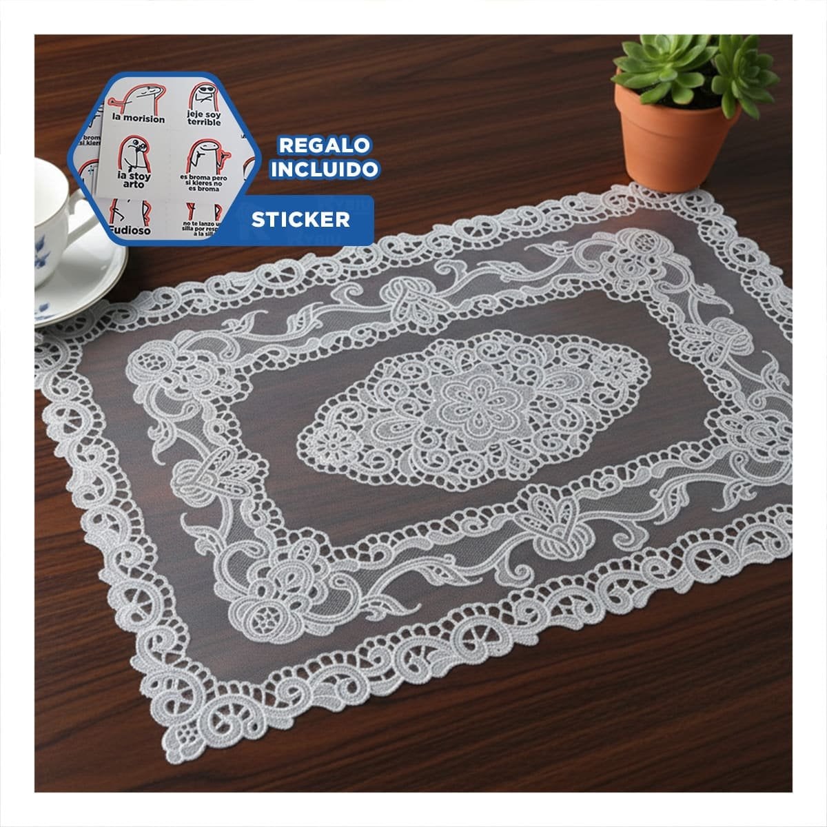 TAPETE SOFISTICADO PLATEADO CON FLORES PARA MESA NAVIDENA Y+REGALO STICKER - 1