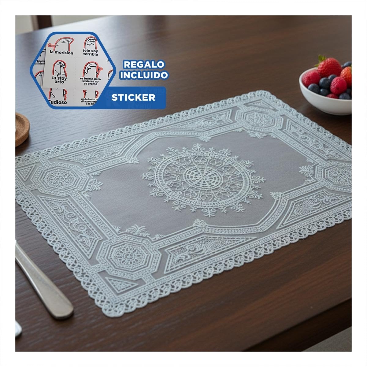 TAPETE SOFISTICADO PLATEADO CON MANDALA PARA MESA NAVIDENA Y+REGALO STICKER - 1