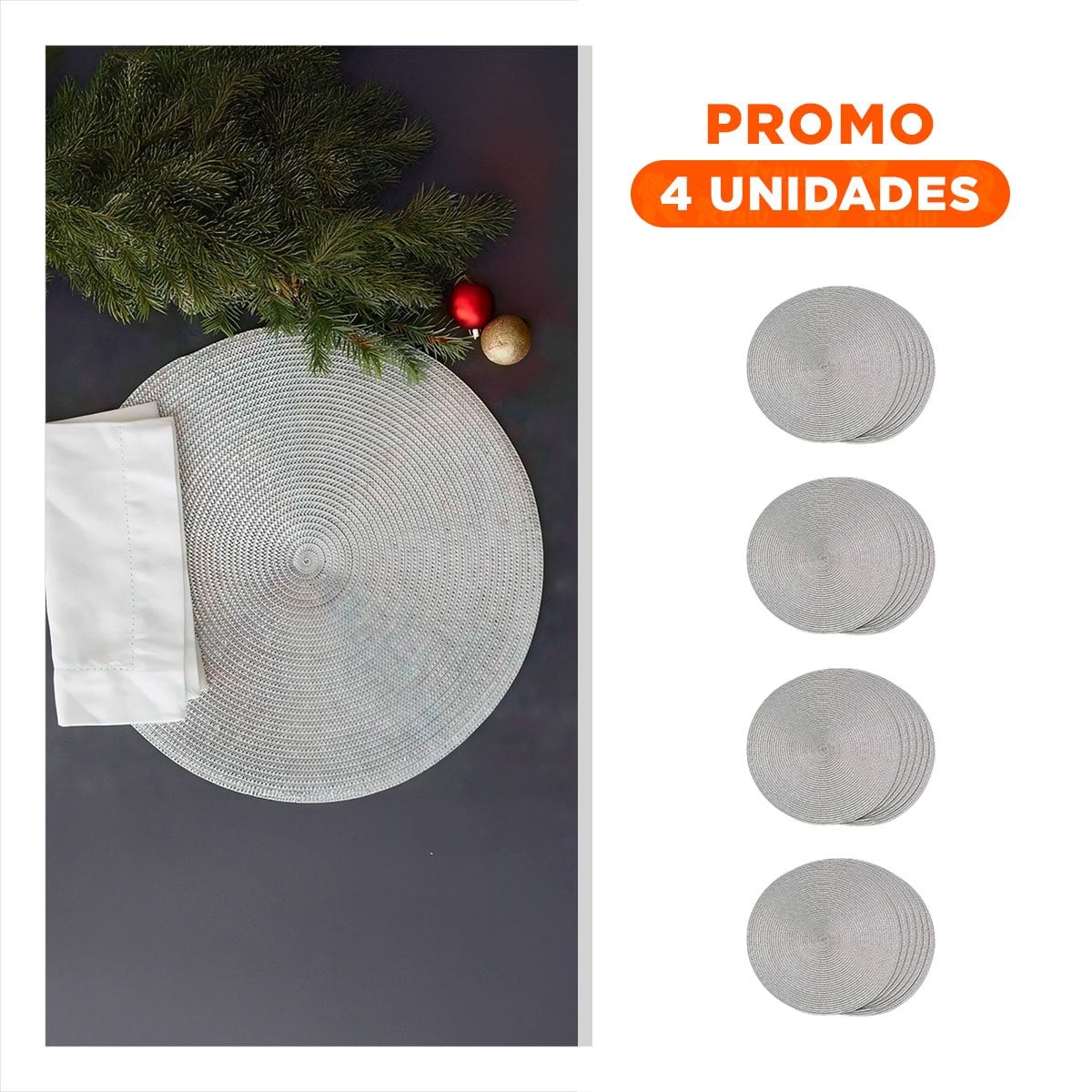 PACK4 PLATO TEXTIL DECORATIVO CIRCULAR BOHO PLOMO ESTILO NATURAL Y+REGALO STICKER - 1