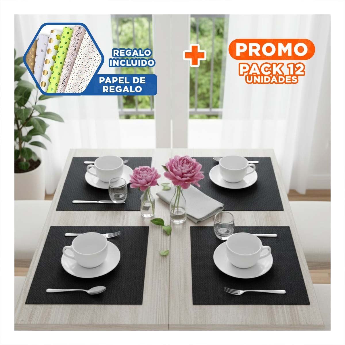 PACK12 ACCESORIO DE MESA RECTANGULAR 4 PIEZAS PARA HOGAR MODERNO Y+PAPEL REGALO - 1