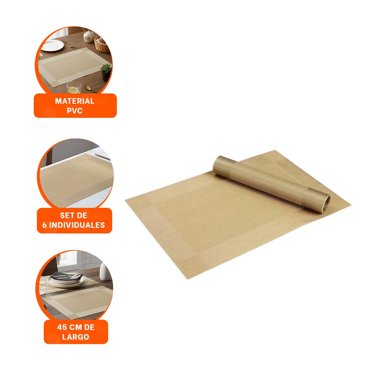 PROTECTOR DE MESA DORADO RECTANGULAR 30X45 CM PARA PRESENTACION IMPECABLE - 3