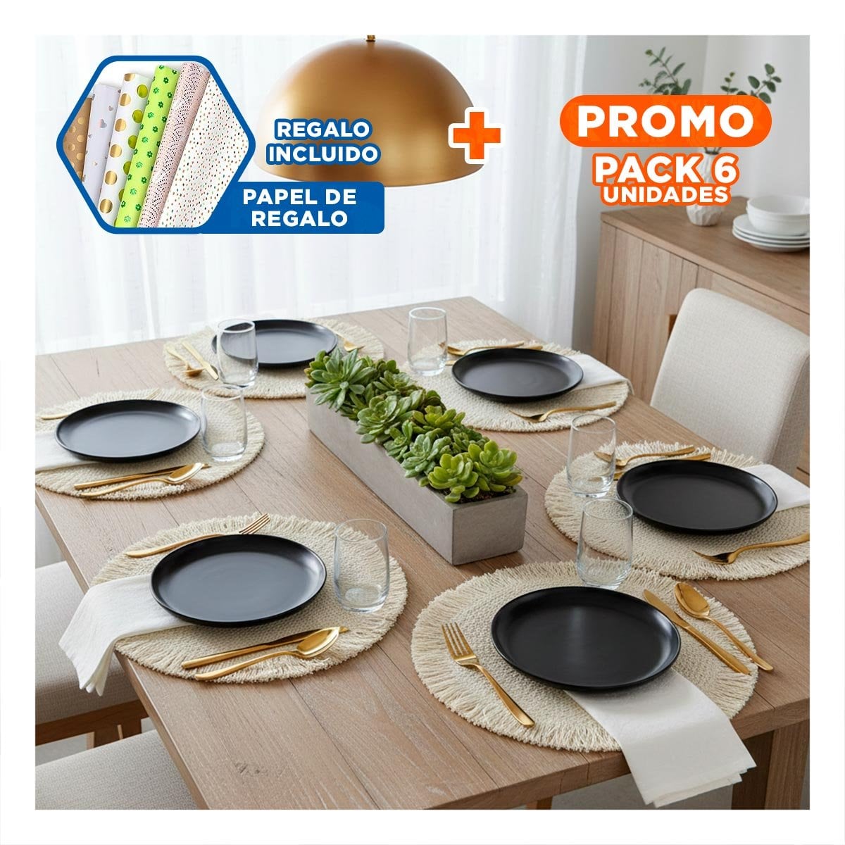 PACK6 ACCESORIOS TEJIDOS CIRCULARES CON FLECOS BEIGE PENSADOS EN SET DE 6 Y+PAPEL REGALO - 1