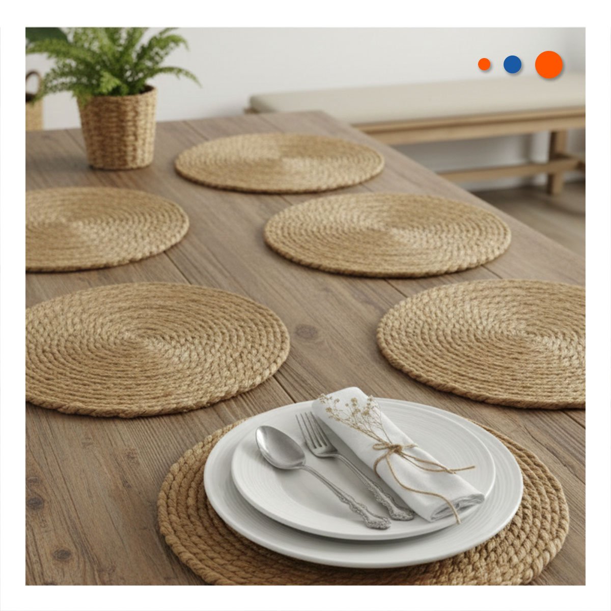 PACK6 PACK 6 PLATOS REDONDOS TEJIDOS CAQUI 38CM PARA MESA Y DECORACION CASUAL Y+REGALO STICKER - 5