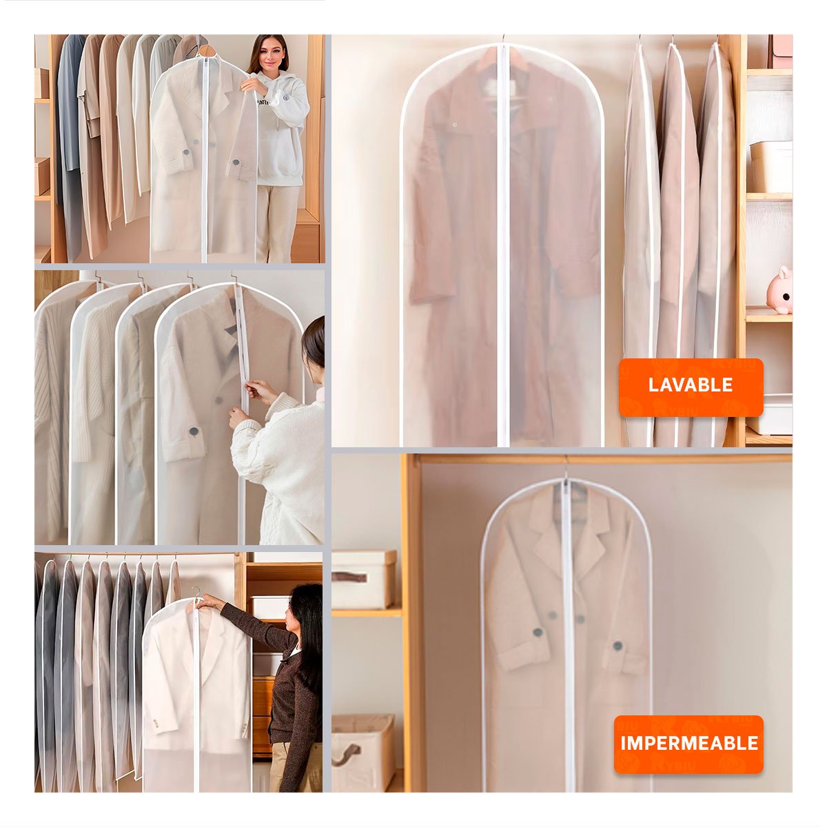 PACK2 FORRO PRACTICO DE ROPA 60X140CM BLANCO TRANSPARENTE AHORRO ESPACIO Y+PAPEL REGALO - 3