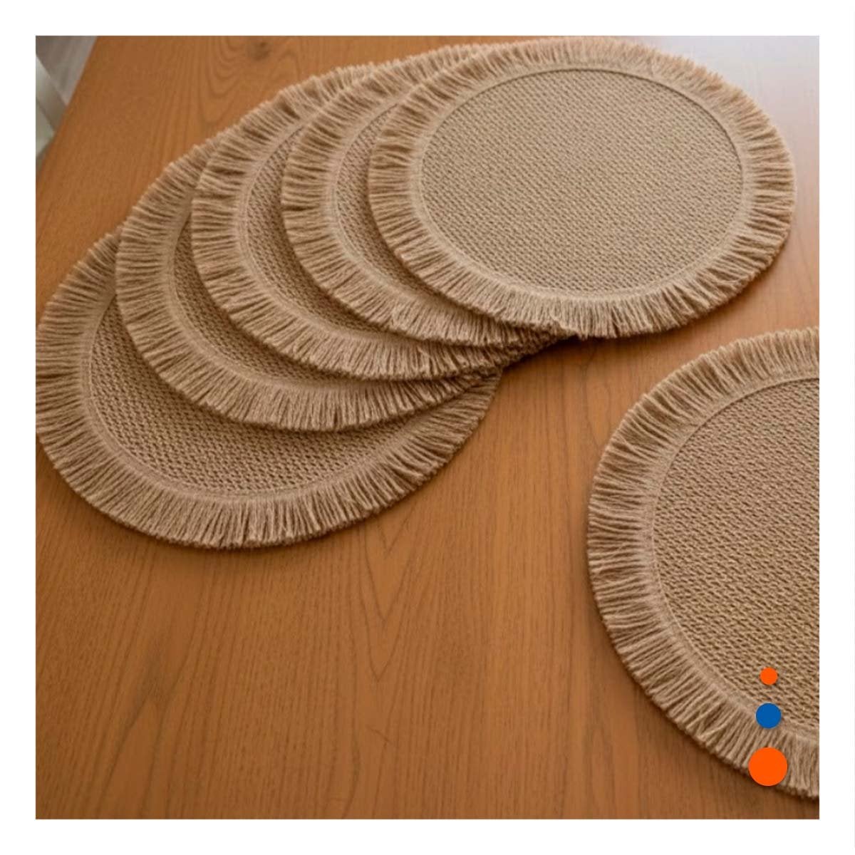 PACK6 ACCESORIOS TEJIDOS CIRCULARES CON FLECOS CAQUI PENSADOS EN SET DE 6 Y+PAPEL REGALO - 5
