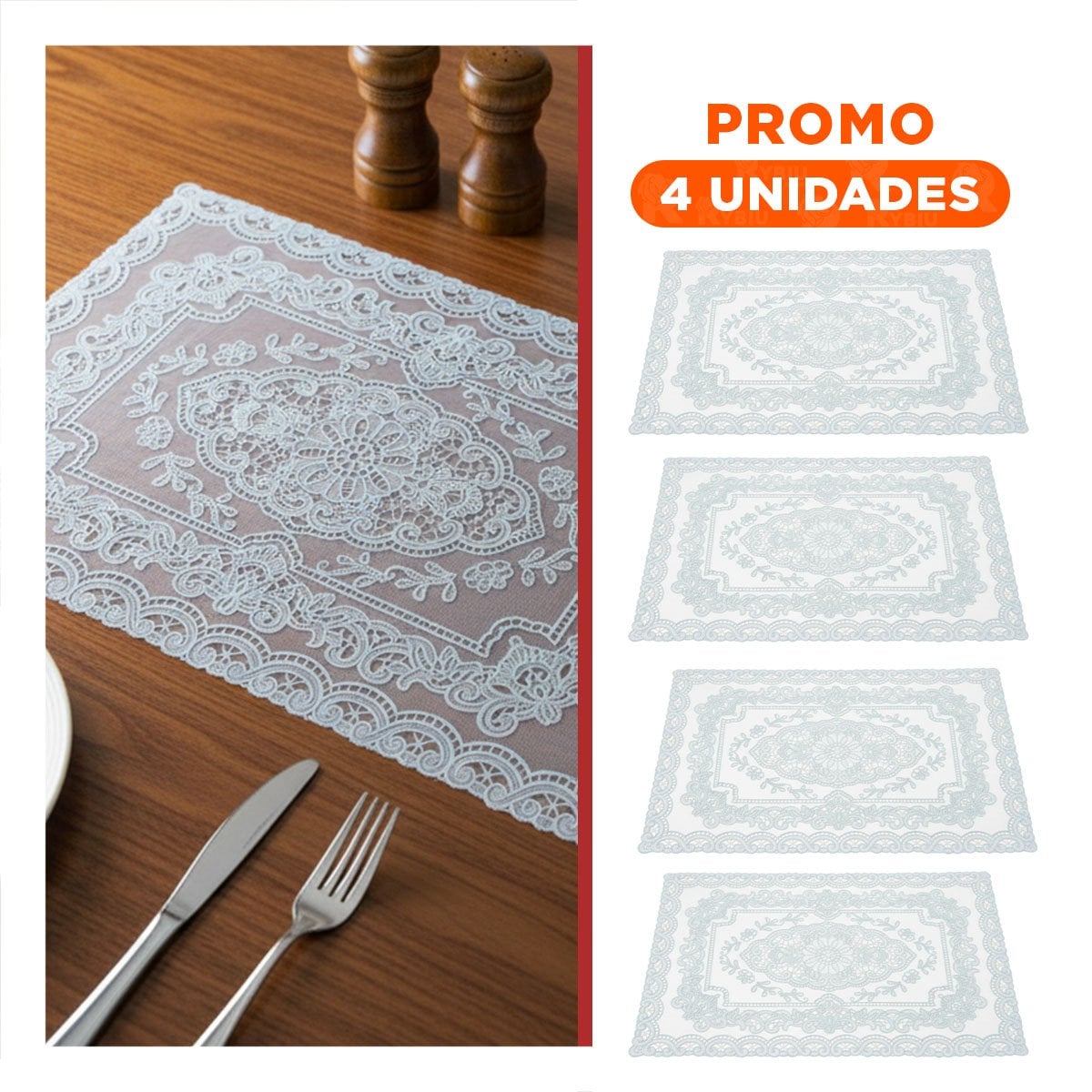 PACK4 MANTEL ELEGANTE PLATEADO CON MOTIVO FLORAL Y RAMAS PARA CELEBRACION Y+REGALO STICKER - 1