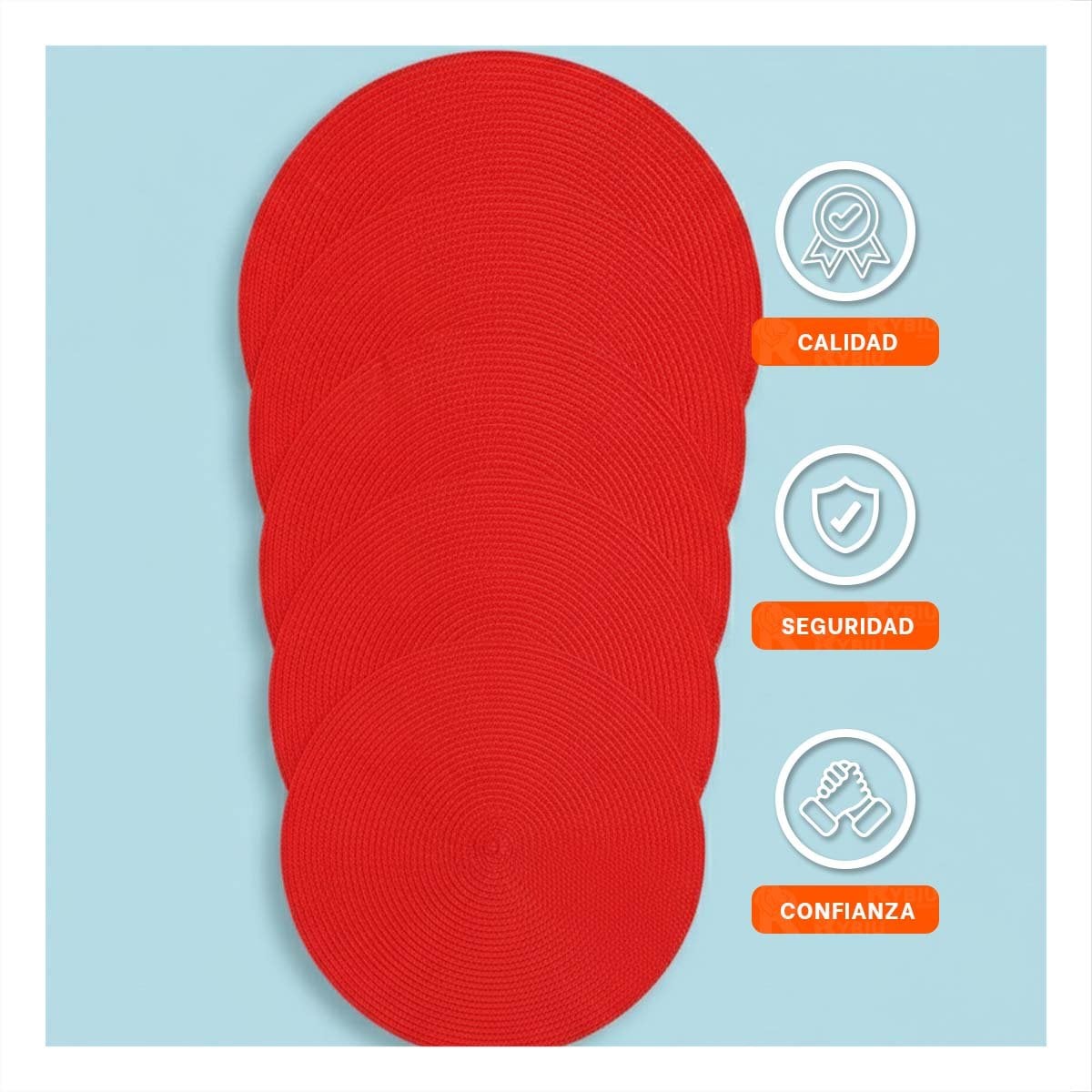 PACK2 INDIVIDUAL DE MESA CIRCULAR ROJO PAJITA MATE DE DIMENSIONES 38X38CM Y+REGALO STICKER - 5